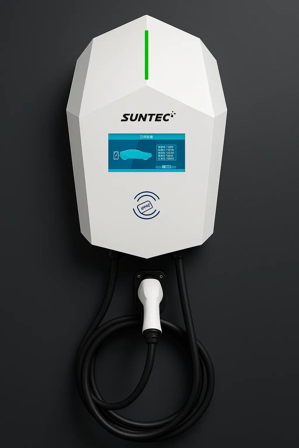Sunteg 7kW professionele EV-laadstation voor elektrisch rijden met laadkabel en display, geschikt voor thuis en bedrijfslocaties.
